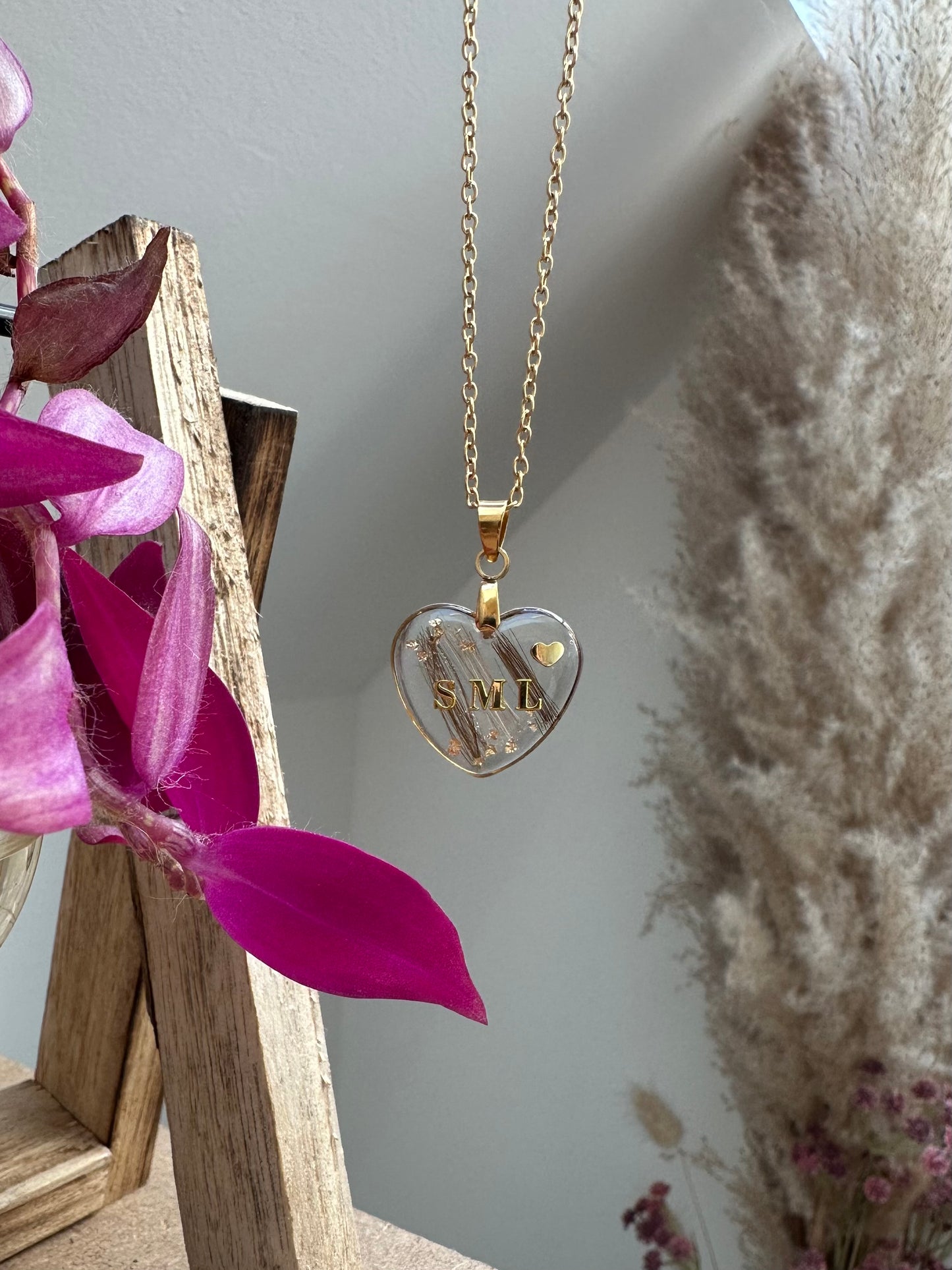 PIVOINE - Pendentif coeur (inclusion de souvenirs)